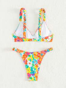 Swim Mod Summer Beach Random Floral Print Underwire Bikini Set Carnival - Multicolor - View 5