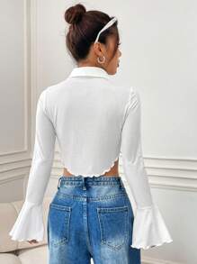 SHEIN EZwear Của phụ nữ Quần skinny Áo sơ mi Với chuông - trắng - Xem 2