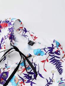 SHEIN LUNE Top De Talla Grande Con Escote De Pico, Estampado Floral Y Adornos De Volantes - Púrpura malva - Ver 4