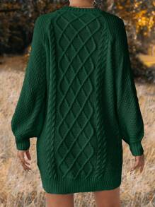 SHEIN LUNE Xoắn Dan Tay áo lồng đèn Đầm Áo len - xanh quân đội - Xem 2