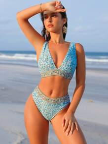 SHEIN Swim 女士花卉印花泳裝套裝 - 彩色 - 查看 1