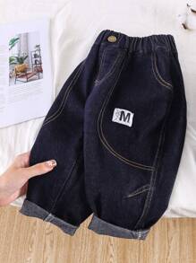 1 Paio di Jeans Casual in Colore Unito Senza Fodera Interna, Vestibilità Ampia, per Ragazzo, Adatto per Primavera e Autunno