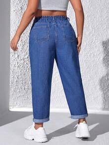 SHEIN EZwear Kích thước lớn Cao eo Quần denim Với Đường chéo Túi - Rửa tối - Xem 2
