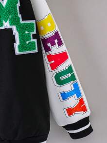 SHEIN Cô Gái Trẻ 1 Miếng Nút Lên Áo khoác bóng chày Với In thư - Nhiều màu - Xem 4