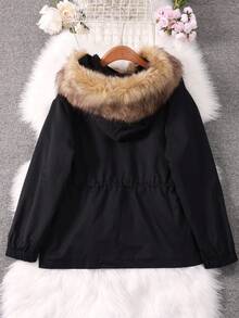 Flirla 大碼拼接外套,配毛领和拉链衣片 - 黑色 - 查看 2
