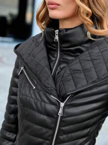 Anewsta Abrigo Acolchado Con Capucha Negra Para Mujer