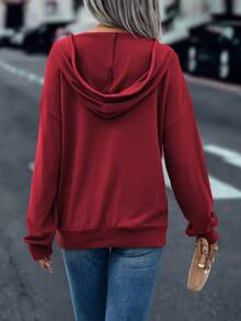 SHEIN LUNE Sudadera Roja Con Capucha Y Cordón De Ajuste Regular Para Mujer - Burdeos - Ver 2