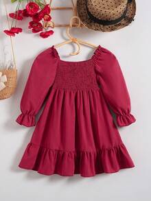 SHEIN 女童荷葉邊下擺背心裙 - 酒紅色 - 查看 2