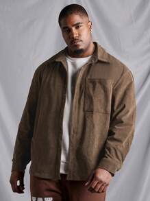 Manfinity Homme Men's Plus Size Front Pocket Shacket - Brown - View 6