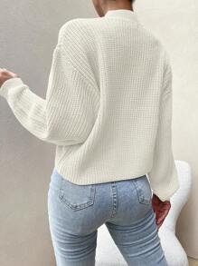 SHEIN Essnce Women's Stand Collar Drop Shoulder Design Long Sleeve Sweater Pullover - White - View 2