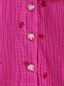 SHEIN Áo sơ mi cài nút cổ Peter Pan họa tiết hoa mùa xuân thu cho bé gái - Màu Hồng Tươi - Xem 4