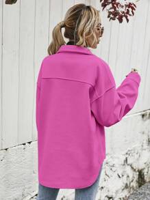 Flap Pocket Drop Shoulder Overcoat - Baby Pink - View 2