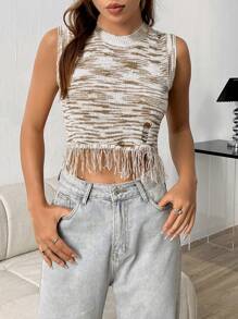SHEIN Unity Fringed Knitted Top With Cut-out Design - Multicolor - View 3