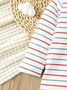 嬰幼兒男童條紋印花家居套裝 - 白色 - 查看 6