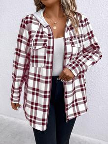 SHEIN LUNE 大尺碼女士格紋連帽夾克 - 彩色 - 查看 6