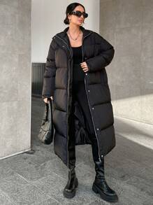 EURMUSE Drop Shoulder Belted Padded Jacket - Black - View 3