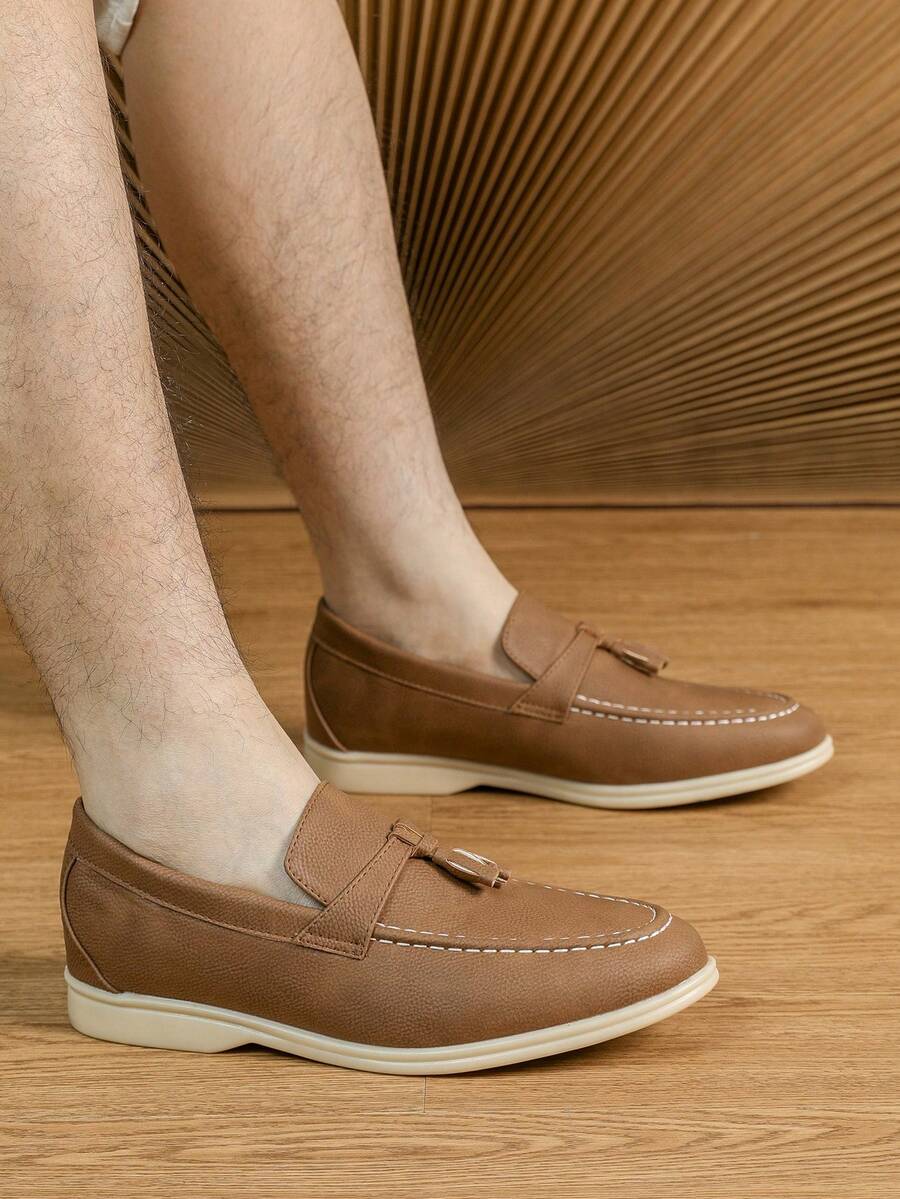 2023秋冬新款時尚英倫風男士樂福鞋商務/正裝透氣舒適鞋墊手工製作大尺碼43-46 - 棕色 - 查看 1
