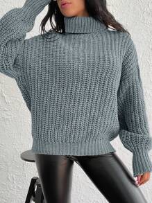 EURMUSE Turtleneck Drop Shoulder Sweater - Grey - View 4