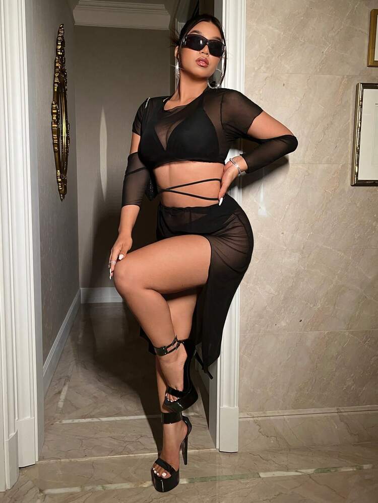 Women's Plus Size Solid Color Sleeveless Bikini Set Summer