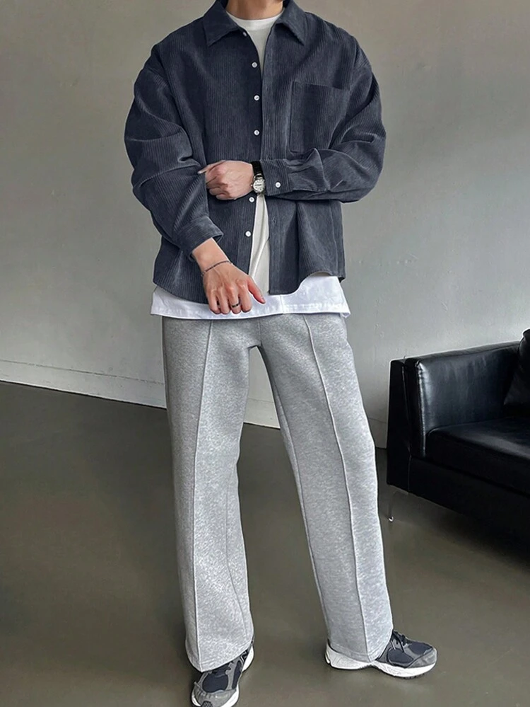 Men's Solid Color Casual Corduroy Shirt,Fall Clothes,Back To School Clothes Long Sleeve Men Shirt