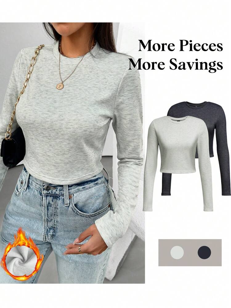 2pcs Thermal Lined Long Sleeve Thermal T-Shirt