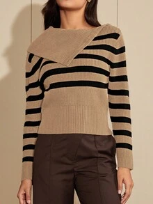 Jersey de cuello de barco a rayas para dama - Multicolor - Ver 1