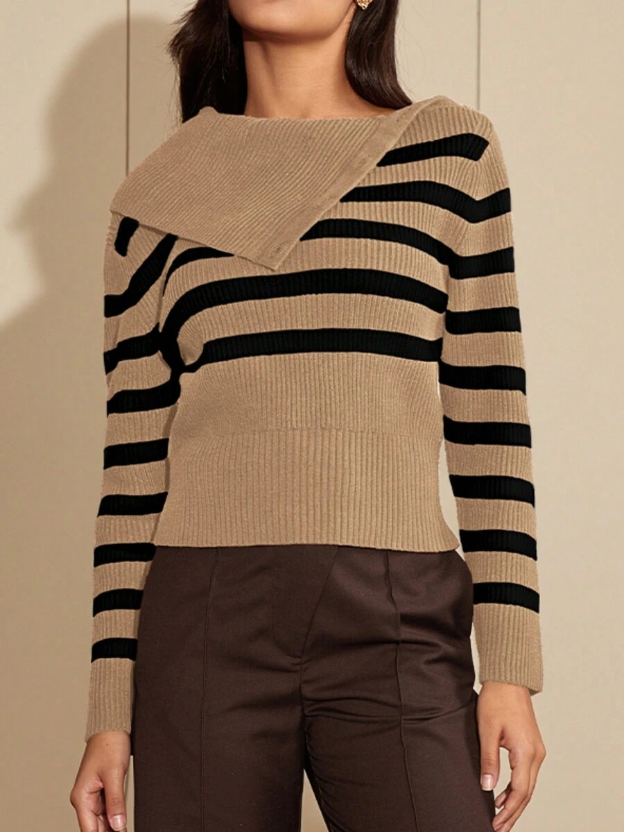 Jersey de cuello de barco a rayas para dama - Multicolor - Ver 1