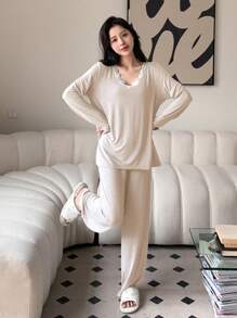 DAZY Lace Patchwork Long Sleeve Pajama Set