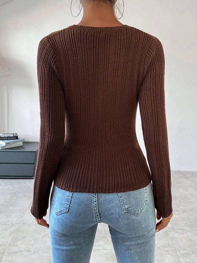 Solid Color Button Up Half-Opened Collar Knit Pullover Fall Winter Sweater