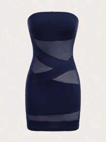 SHEIN ICON Mảnh lưới Quây Đầm - Màu xanh hải quân - Xem 1