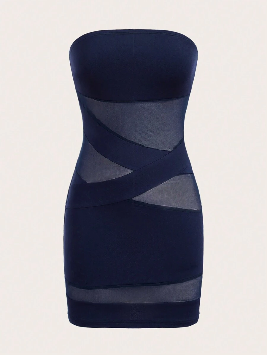 SHEIN ICON Mảnh lưới Quây Đầm - Màu xanh hải quân - Xem 1