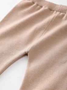 新款冬季男嬰卡通標語圖案毛衣套裝 - 駝色 - 查看 6