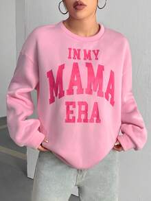 SHEIN Unity In thư Thả vai Áo nỉ - Hồng - Xem 4