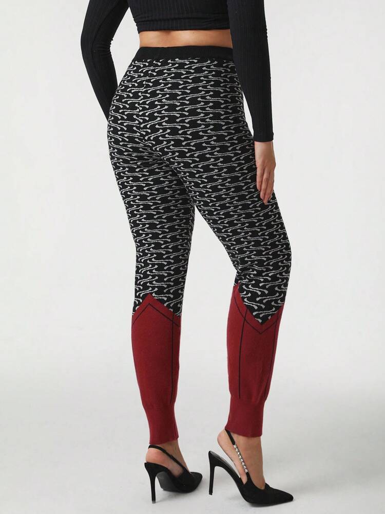Designer Plus Geo Pattern Colorblock Knit Pants, For Holiday, Vacation, Festival, Ibiza Fits