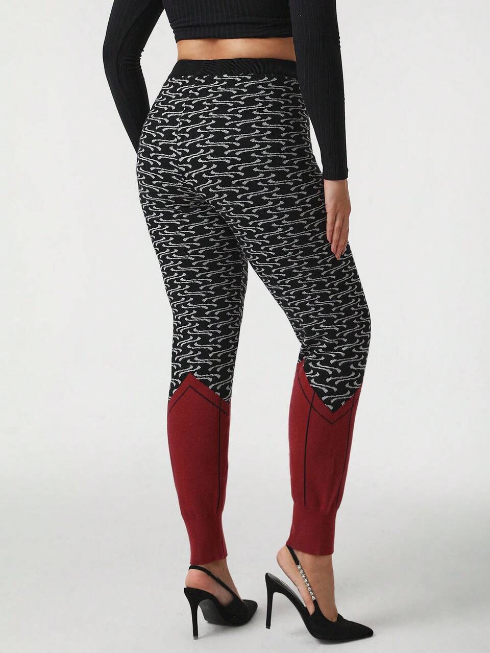 Designer Plus Geo Pattern Colorblock Knit Pants, For Holiday, Vacation, Festival, Ibiza Fits