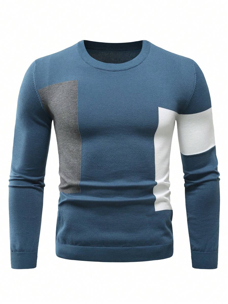 Manfinity 男士撞色毛衣 - 藍色 - 查看 1