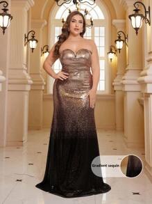 SHEIN Belle Plus Size Ombre Sequined Mermaid Dress Strapless Evening Party Formal Dress - Multicolor - View 3