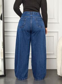 EURMUSE Plus Size Jeans With Built-in Zipper - Dark Wash - View 2
