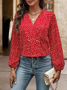 EMERY ROSE Của phụ nữ Toàn thân In hình trái tim Bọc Áo sơ mi - Đỏ - Xem 4