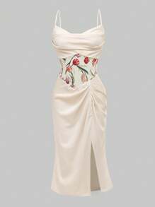 SHEIN Unity 花卉印花細肩帶連衣裙 - 米色 - 查看 1