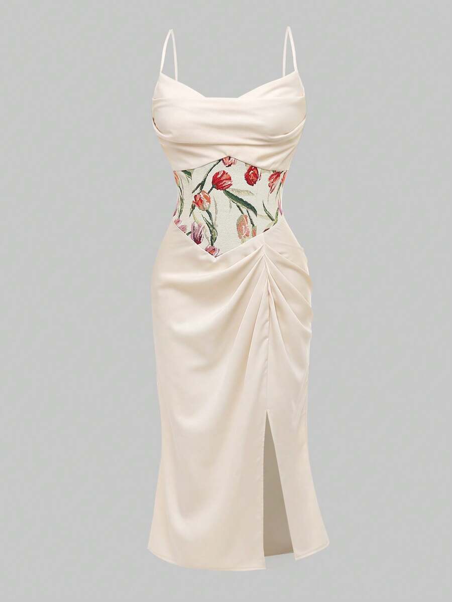 SHEIN Unity 花卉印花細肩帶連衣裙 - 米色 - 查看 1