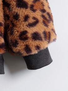 SHEIN Toddler Girls' Leopard Print Hooded Jacket - Brown - View 5