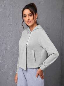 Menodora SHEIN Sport Menodora SHEIN Sport Solid Color Hooded Sports Jacket - Light Grey - View 4