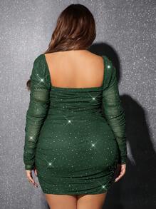 SHEIN SXY 大尺碼方領荷葉邊連身裙 - 墨綠色 - 查看 2