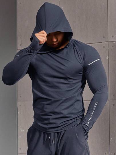 Manfinity Sport Corelite Boyfriend Style Men's Sports Tight Hooded Sweatshirt Boyfriend Style Men Sweatshirt Workout Tops Fall Breathable Compression Shirt Men