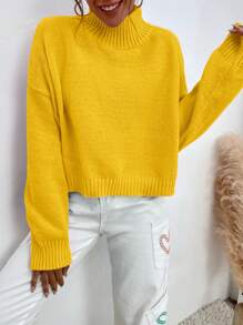 EURMUSE Mock Neck Drop Shoulder Jumper - Yellow - View 3