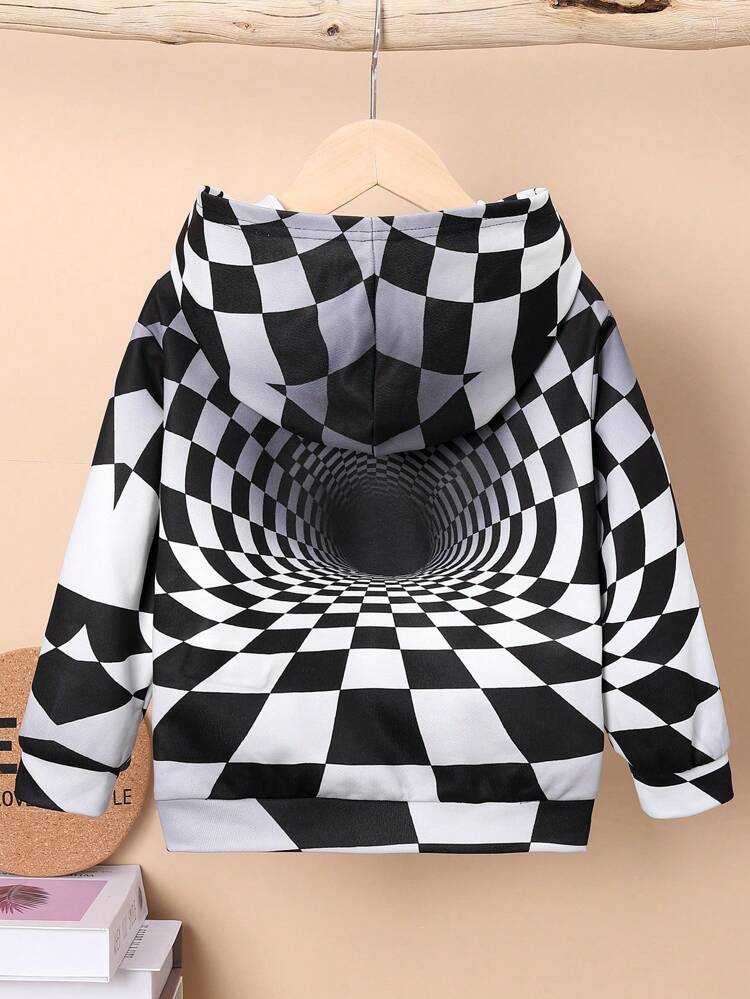 Young Boys' Casual Comfortable Hooded Sweatshirt With Plaid Ombre Design