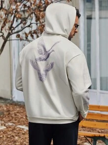 Manfinity Homme Men's Plus Size Bird Printed Hoodie - Apricot - View 2