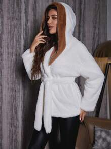 Zolique Color Blocking Hooded Coat With Collar Fall Cloth For Women - Multicolor - View 1