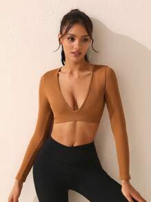 Lifespree 女款深v領運動t恤 - 咖啡棕 - 查看 4